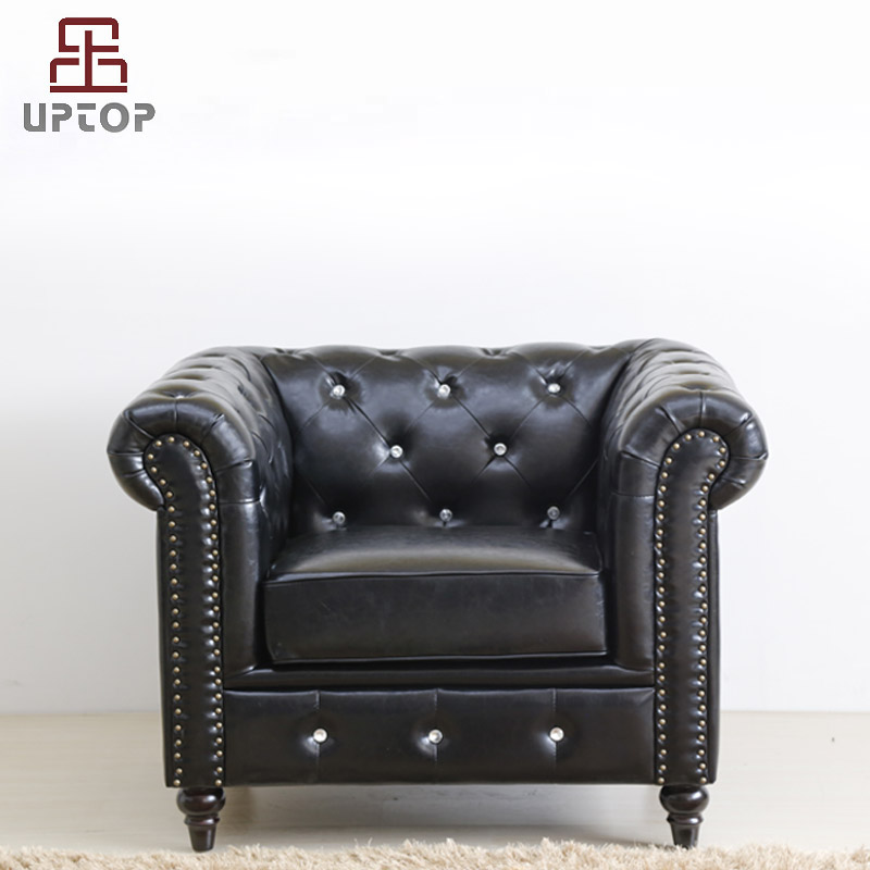 Uptop Furnishings-Cafe Furniture Manufacture | Classic Scroll Arm Button Tufted Chesterfield-1
