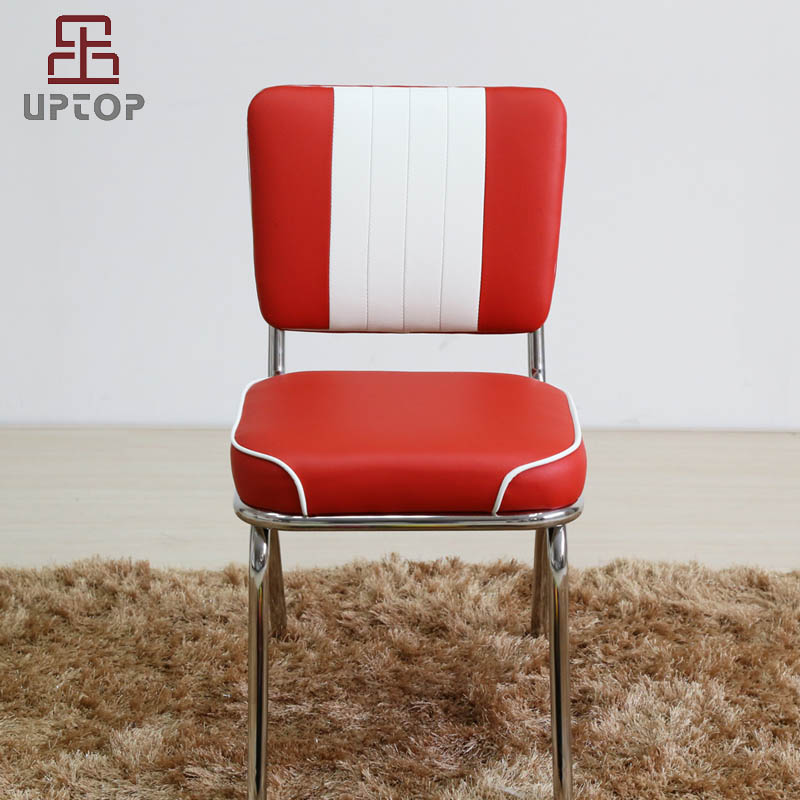 Uptop Furnishings-UPTOP Retro Stainless Steel Frame Red White Leather Restaurant Chair SP-LC292-1