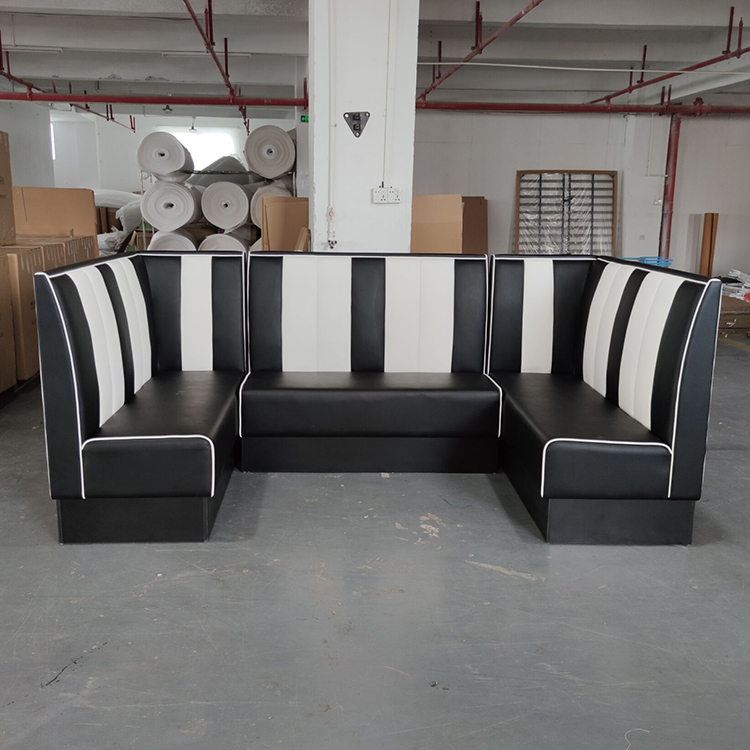 (SP-KS269)  Restaurant sets seating black leather sofa