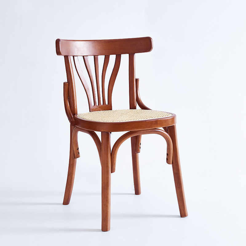 High back rattan seat wooden dining chairs