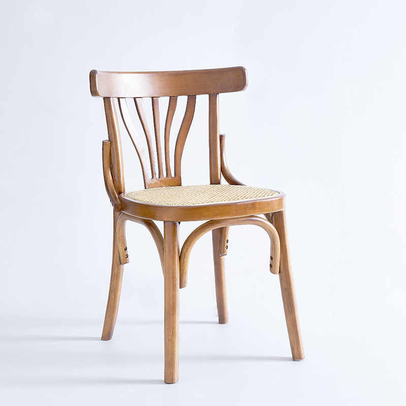 High back rattan seat wooden dining chairs