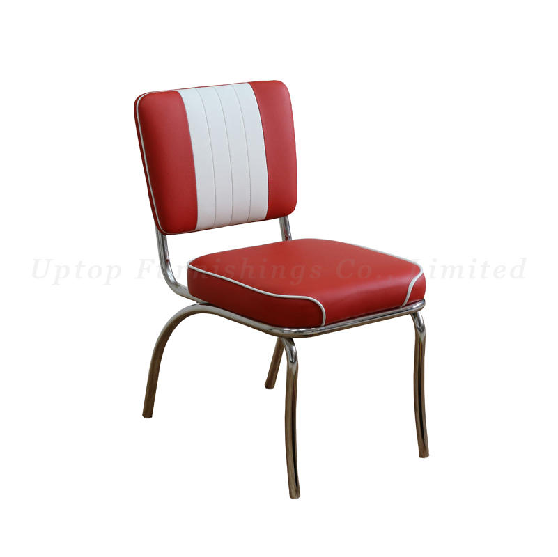 Retro American restaurant stainless steel frame PU leather dining chair