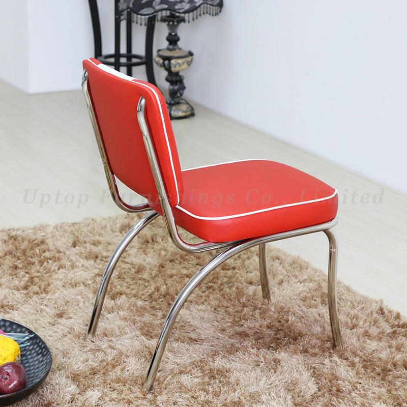 Retro American restaurant stainless steel frame PU leather dining chair