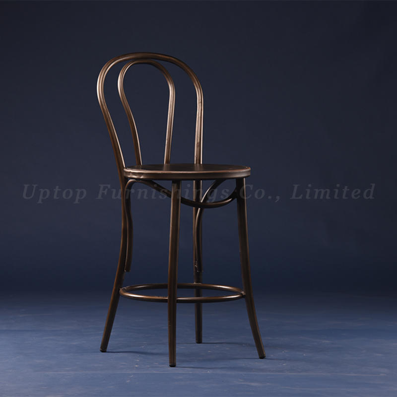Uptop french cafe round back durable Metal imitated wood Bar Chairs