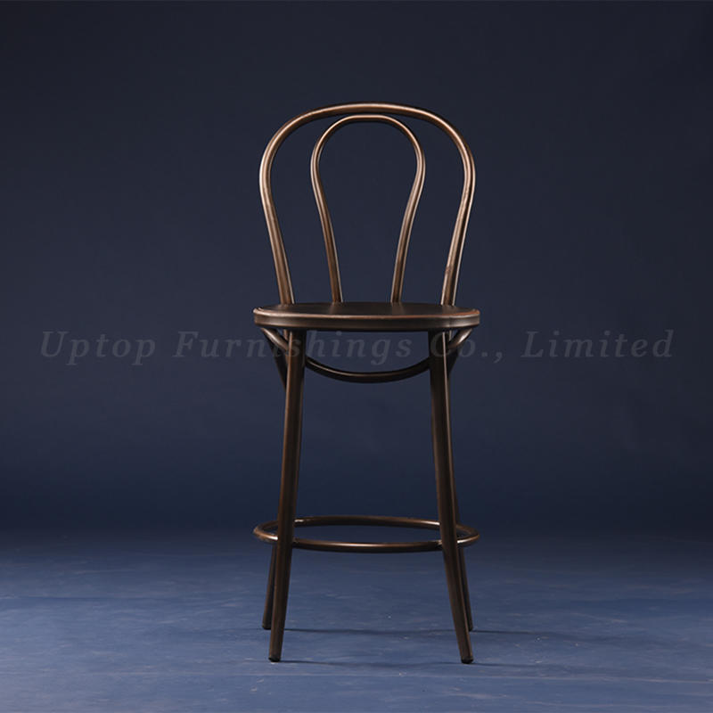 Uptop french cafe round back durable Metal imitated wood Bar Chairs