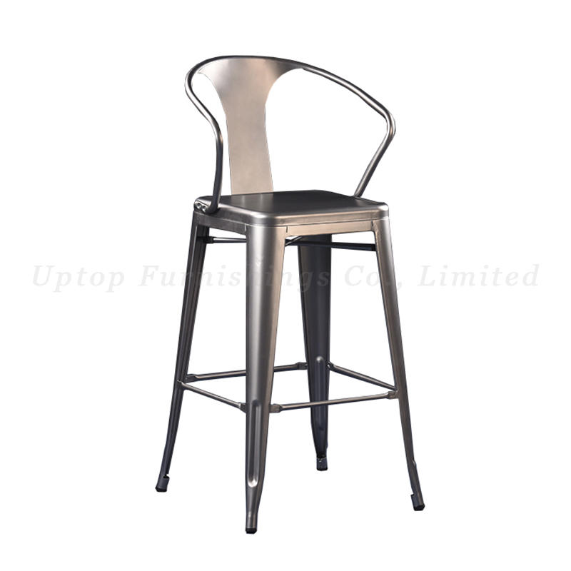 Short Back Commercial Modern Kitchen Bar Counter Metal Industrial High Bar Stool Chair
