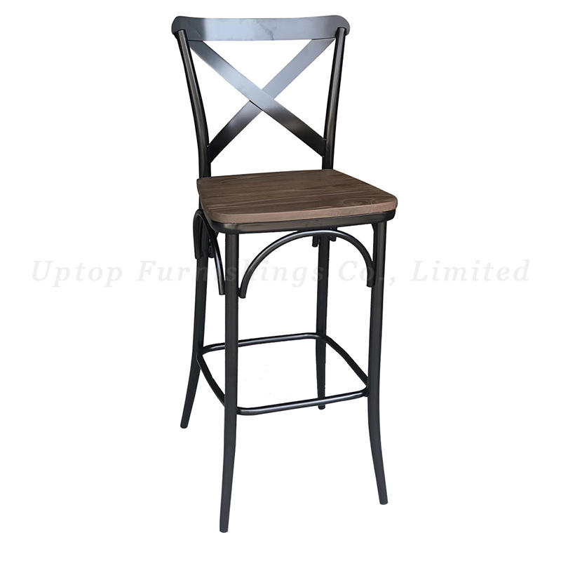 French Style Industrial Cross Back Metal High Bar Chair Stool