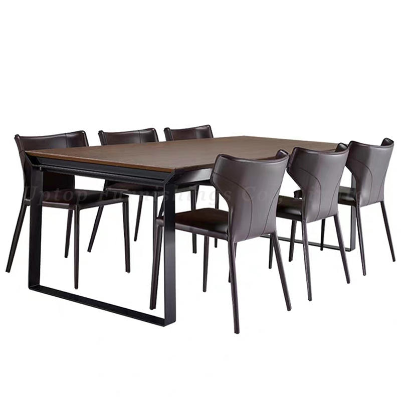 High quality marble table and pu leather metal dining chairs for