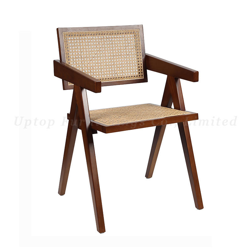 Modern rattan coffee shop silla del comedor wood restaurnt chairs with armrests