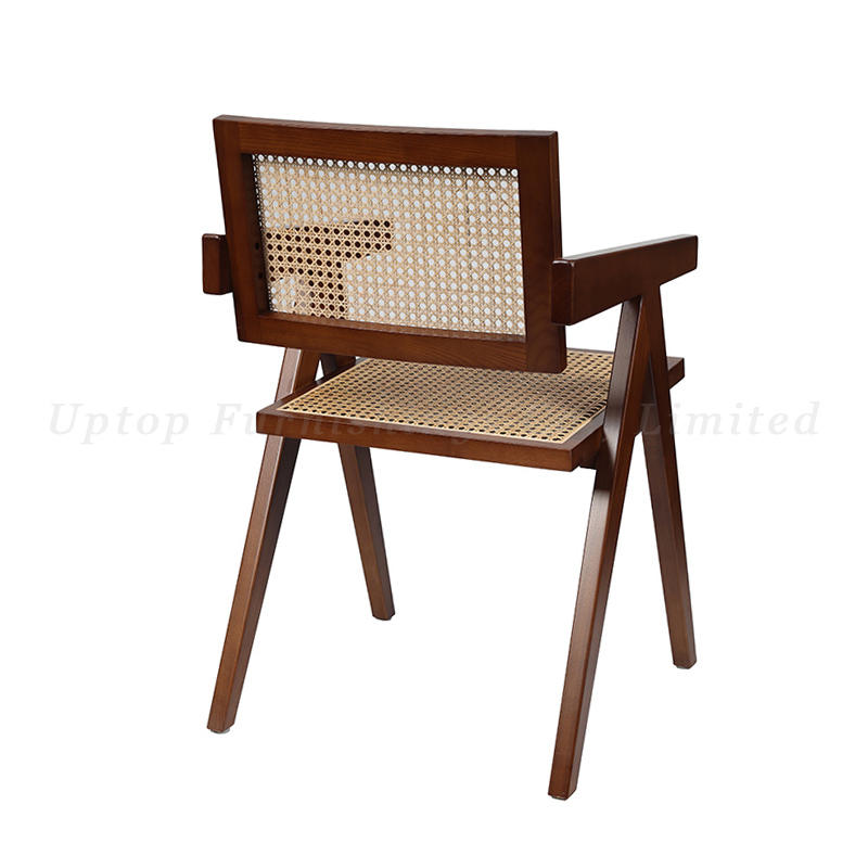 Modern rattan coffee shop silla del comedor wood restaurnt chairs with armrests