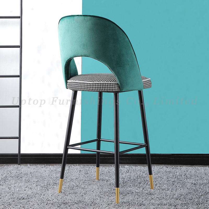 Modern Design Restaurant Metal Frame High Upholstery Velvet Bar Stool