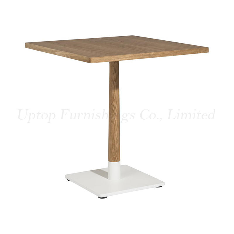 Rustic finish Iron Metal base square solid wooden table