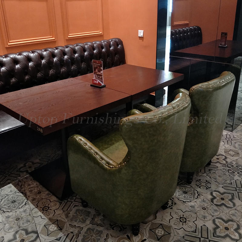 Commercial High quality wood leather coffee shop used restaurant dining furniture With armrests