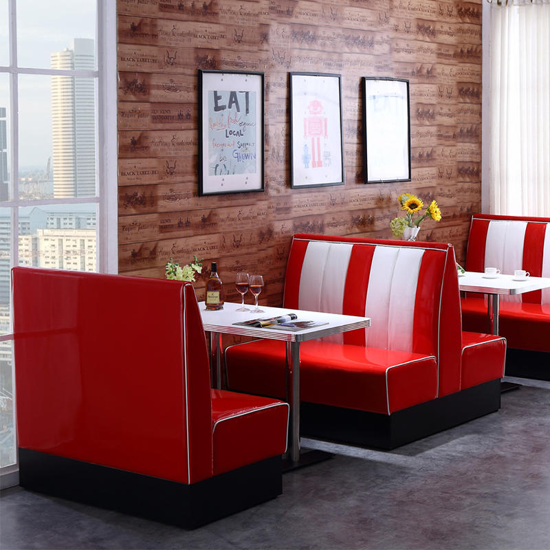 Custom Retro 1950s style Restaurant Dining Room Furniture Stainless Steel PU leather American Fast Food Dining Chairs Factory From China