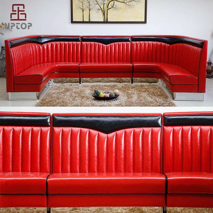 (SP-KS268) Comfortable wood frame sectional decorative metal edging leather sofa for dining room