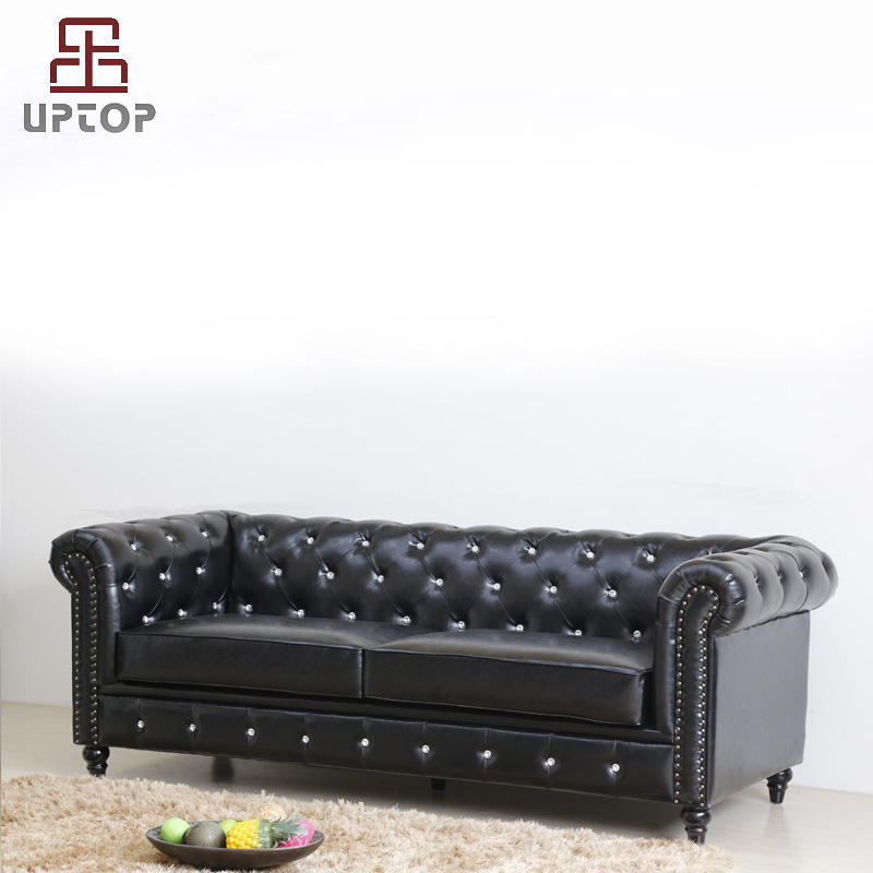 Classic Scroll Arm Tufted Button PU Leather Chesterfield Style Sofa (SP-KS316)
