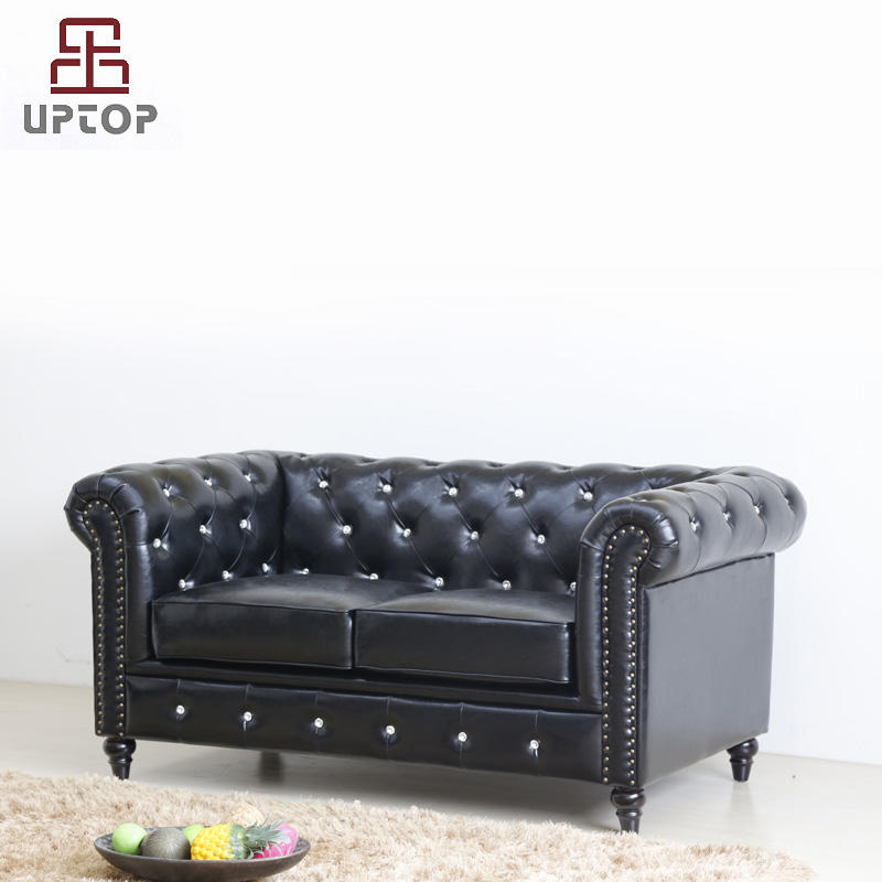 Classic Scroll Arm Button Tufted Chesterfield Style loveseat & sofa black ( SP-KS316 )