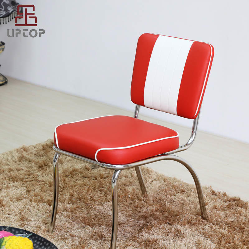 UPTOP Retro Stainless Steel Frame Red & White Leather Restaurant Chair (SP-LC292)
