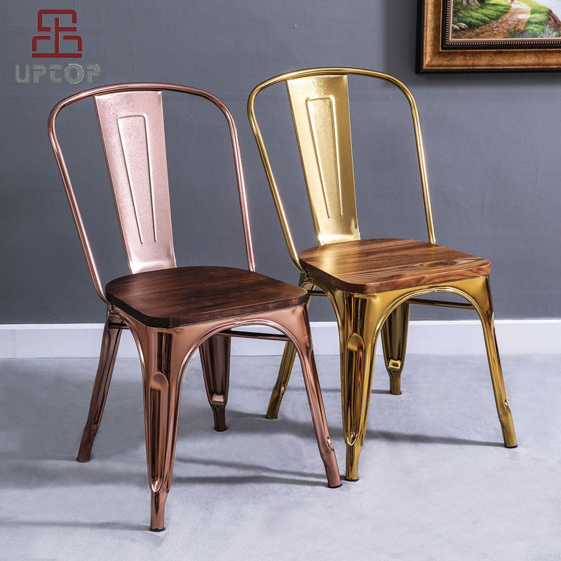 Tolix Style Dining Chair Stackable Industrial Vintage High Back Indoor Outdoor Metal Side Chair gold (SP-MC035)